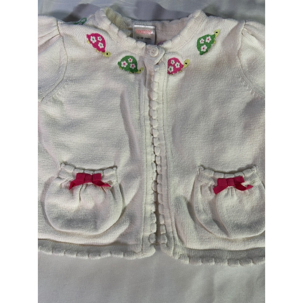 Gymboree Baby Girls Cream White Turtle Embroidered Knit Cardigan Sweater 12-18M